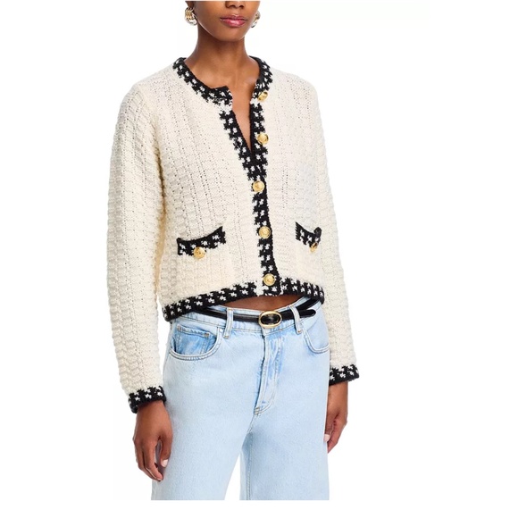 AQUA Basketweave Crewneck Cardigan Sweater – Ivory, Size L (NWT) - Picture 6 of 6